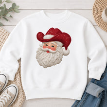 Load image into Gallery viewer, Cowboy Hat Santa Christmas design on White crewneck sweatshirt
