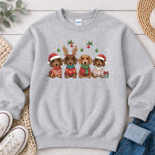 Load image into Gallery viewer, Dachshund Reindeer Dogs Christmas design on Ash Grey crewneck sweatshirt
