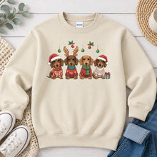 Load image into Gallery viewer, Dachshund Reindeer Dogs Christmas design on Sand crewneck sweatshirt
