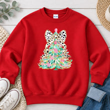 Load image into Gallery viewer, Dalmatian Bow Tree Christmas design on Red crewneck sweatshirt
