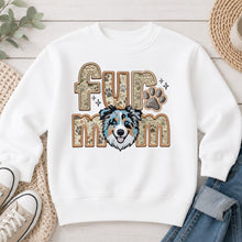 Load image into Gallery viewer, Fur Mom Australian Shepherd Blue Merle dog lover design on White crewneck sweatshirt
