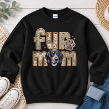 Load image into Gallery viewer, Fur Mom Bluetick Coonhound dog lover design on Black crewneck sweatshirt
