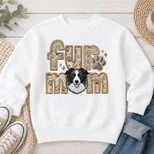 Load image into Gallery viewer, Fur Mom Border Collie Black and White dog lover design on White crewneck sweatshirt
