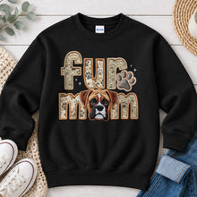 Load image into Gallery viewer, Fur Mom Boxer Tan dog lover design on Black crewneck sweatshirt
