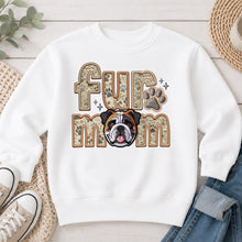 Load image into Gallery viewer, Fur Mom Bulldog Tri Color Brown dog lover design on White crewneck sweatshirt
