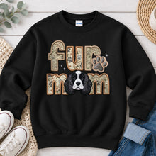 Load image into Gallery viewer, Fur Mom Cocker Spaniel Black and White dog lover design on Black crewneck sweatshirt
