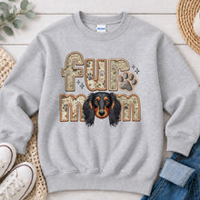 Load image into Gallery viewer, Fur Mom Dachshund Long Hair Black and Tan dog lover design on Ash Grey crewneck sweatshirt

