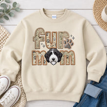 Load image into Gallery viewer, Fur Mom Doodle Black and White dog lover design on Sand crewneck sweatshirt
