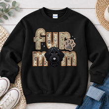 Load image into Gallery viewer, Fur Mom Doodle Black Curly dog lover design on Black crewneck sweatshirt
