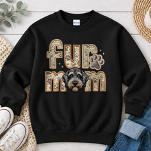 Load image into Gallery viewer, Fur Mom Doodle Brindle dog lover design on Black crewneck sweatshirt
