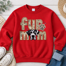Load image into Gallery viewer, Fur Mom Great Dane Harlequin dog lover design on Red crewneck sweatshirt
