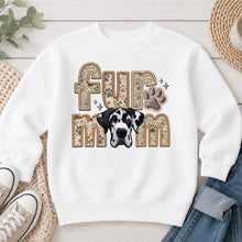 Load image into Gallery viewer, Fur Mom Great Dane Harlequin dog lover design on White crewneck sweatshirt
