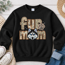 Load image into Gallery viewer, Fur Mom Husky dog lover design on Black crewneck sweatshirt
