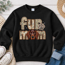Load image into Gallery viewer, Fur Mom Irish Setter dog lover design on Black crewneck sweatshirt
