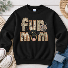 Load image into Gallery viewer, Fur Mom Lab German Shepherd Mix dog lover design on Black crewneck sweatshirt
