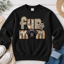 Load image into Gallery viewer, Fur Mom Labrador Black dog lover design on Black crewneck sweatshirt
