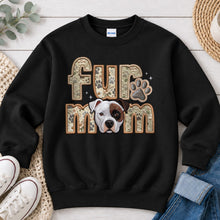 Load image into Gallery viewer, Fur Mom Pitbull Brown Patch dog lover design on Black crewneck sweatshirt
