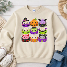 Load image into Gallery viewer, Dumpling Monsters Pattern Halloween design on Sand crewneck sweatshirt
