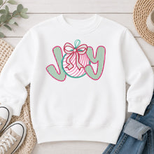 Load image into Gallery viewer, Embroidered JOY Christmas design on White crewneck sweatshirt
