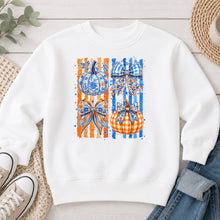 Load image into Gallery viewer, Blue Chinoiserie Pumpkins Fall design on White crewneck sweatshirt

