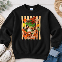 Load image into Gallery viewer, Cozy Season Alligator Fall design on Black crewneck sweatshirt
