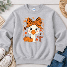 Load image into Gallery viewer, Fall Duck Bow Fall design on Ash Grey crewneck sweatshirt

