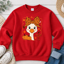 Load image into Gallery viewer, Fall Duck Bow Fall design on Red crewneck sweatshirt
