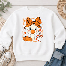 Load image into Gallery viewer, Fall Duck Bow Fall design on White crewneck sweatshirt
