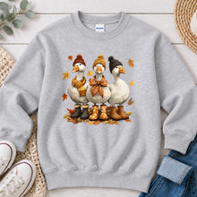 Load image into Gallery viewer, Fall Geese Hats Fall design on Ash Grey crewneck sweatshirt
