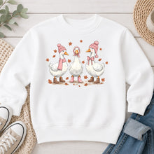 Load image into Gallery viewer, Fall Geese Trio Fall design on White crewneck sweatshirt
