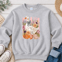 Load image into Gallery viewer, Floral Goose With Bow Fall design on Ash Grey crewneck sweatshirt
