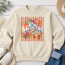 Load image into Gallery viewer, Floral Pumpkins With Bows Fall design on Sand crewneck sweatshirt
