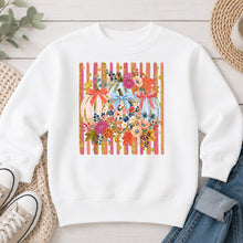 Load image into Gallery viewer, Floral Pumpkins With Bows Fall design on White crewneck sweatshirt
