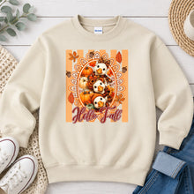 Load image into Gallery viewer, Hello Fall Goose Trio Acorns Fall design on Sand crewneck sweatshirt
