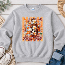 Load image into Gallery viewer, Hello Fall Goose Trio Fall design on Ash Grey crewneck sweatshirt
