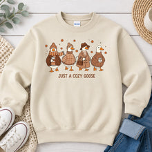 Load image into Gallery viewer, Just A Cozy Goose Fall design on Sand crewneck sweatshirt
