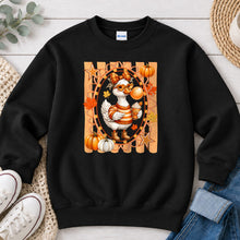 Load image into Gallery viewer, Latte Goose Heart Sunglasses Oval Fall design on Black crewneck sweatshirt
