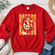 Load image into Gallery viewer, Latte Goose Heart Sunglasses Oval Fall design on Red crewneck sweatshirt
