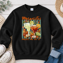 Load image into Gallery viewer, Margaritas Made Me Do It Fall design on Black crewneck sweatshirt
