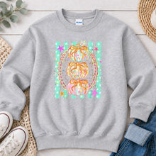 Load image into Gallery viewer, Pastel Pumpkins With Bows Fall design on Ash Grey crewneck sweatshirt
