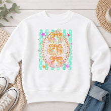 Load image into Gallery viewer, Pastel Pumpkins With Bows Fall design on White crewneck sweatshirt
