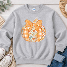 Load image into Gallery viewer, Pumpkin Floral Fall design on Ash Grey crewneck sweatshirt
