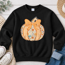 Load image into Gallery viewer, Pumpkin Floral Fall design on Black crewneck sweatshirt
