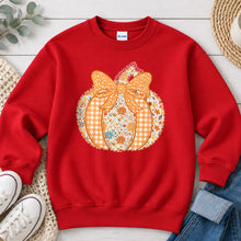 Load image into Gallery viewer, Pumpkin Floral Fall design on Red crewneck sweatshirt
