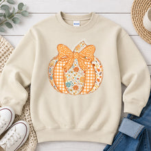 Load image into Gallery viewer, Pumpkin Floral Fall design on Sand crewneck sweatshirt

