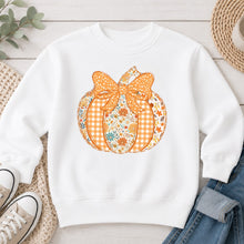 Load image into Gallery viewer, Pumpkin Floral Fall design on White crewneck sweatshirt
