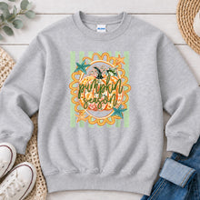 Load image into Gallery viewer, Pumpkin Season Green Stripes Fall design on Ash Grey crewneck sweatshirt
