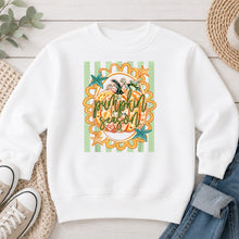 Load image into Gallery viewer, Pumpkin Season Green Stripes Fall design on White crewneck sweatshirt
