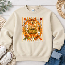 Load image into Gallery viewer, Stacked Gingham Pumpkins Fall design on Sand crewneck sweatshirt
