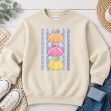 Load image into Gallery viewer, Stacked Pastel Pumpkins Fall design on Sand crewneck sweatshirt
